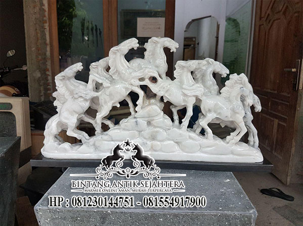 Patung Kuda Renteng Bahan Marmer Carara, Pengrajin Patung dan Relief Marmer